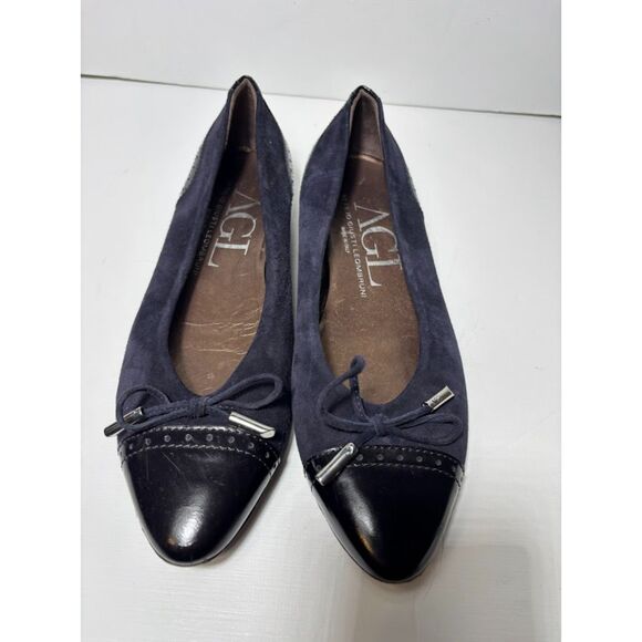 AGL Ballet Flats women's size 38.5 8 blue suede leather toe cap preppy ballerina - Picture 3 of 7